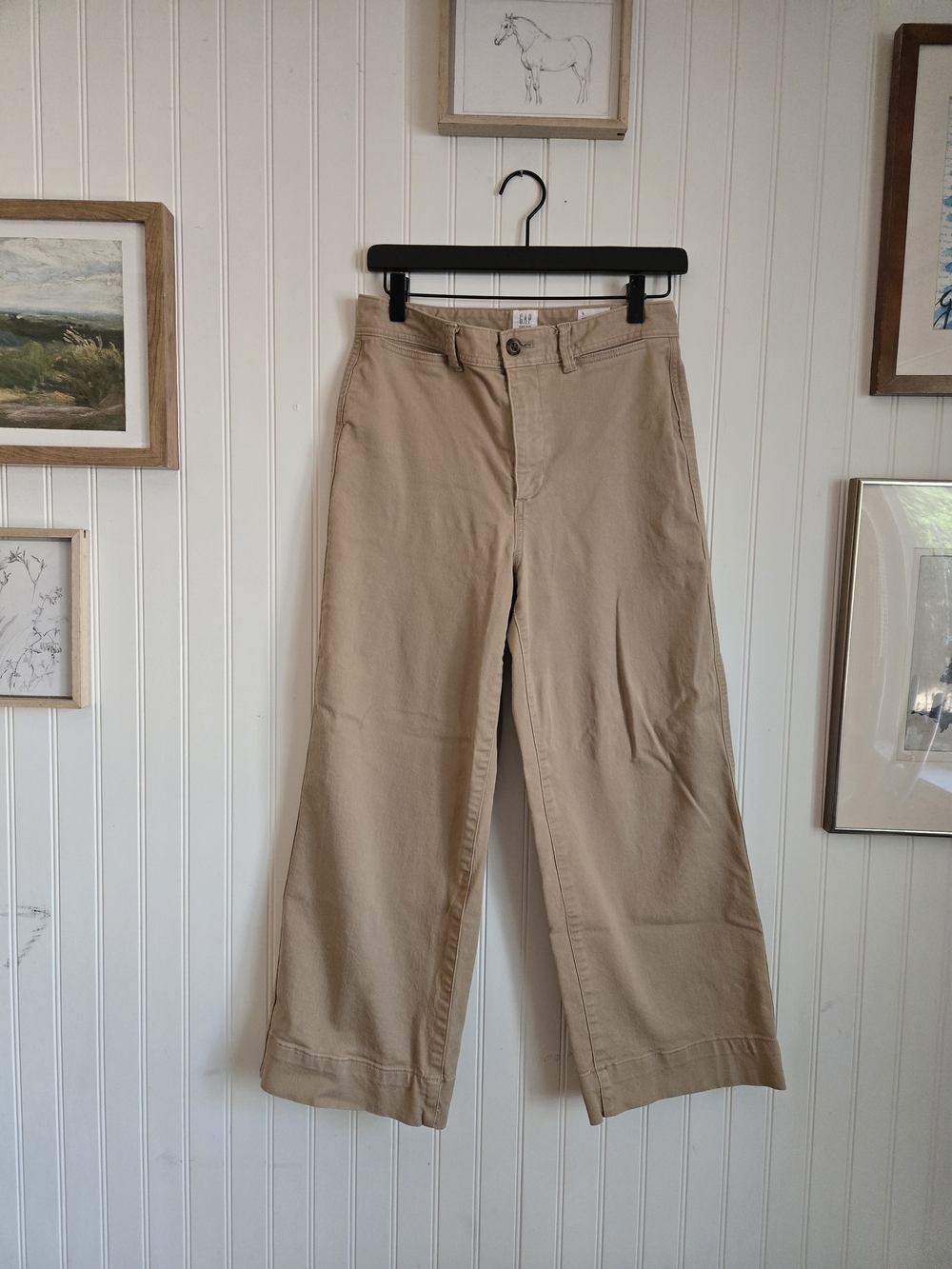 GAP Wide-Leg High Rise Crop Chinos in Khaki Beige